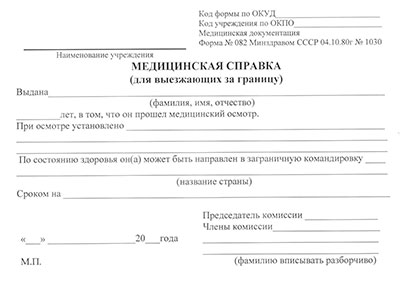 Справка для выезжающих за границу (форма 082/у) в Краснодаре